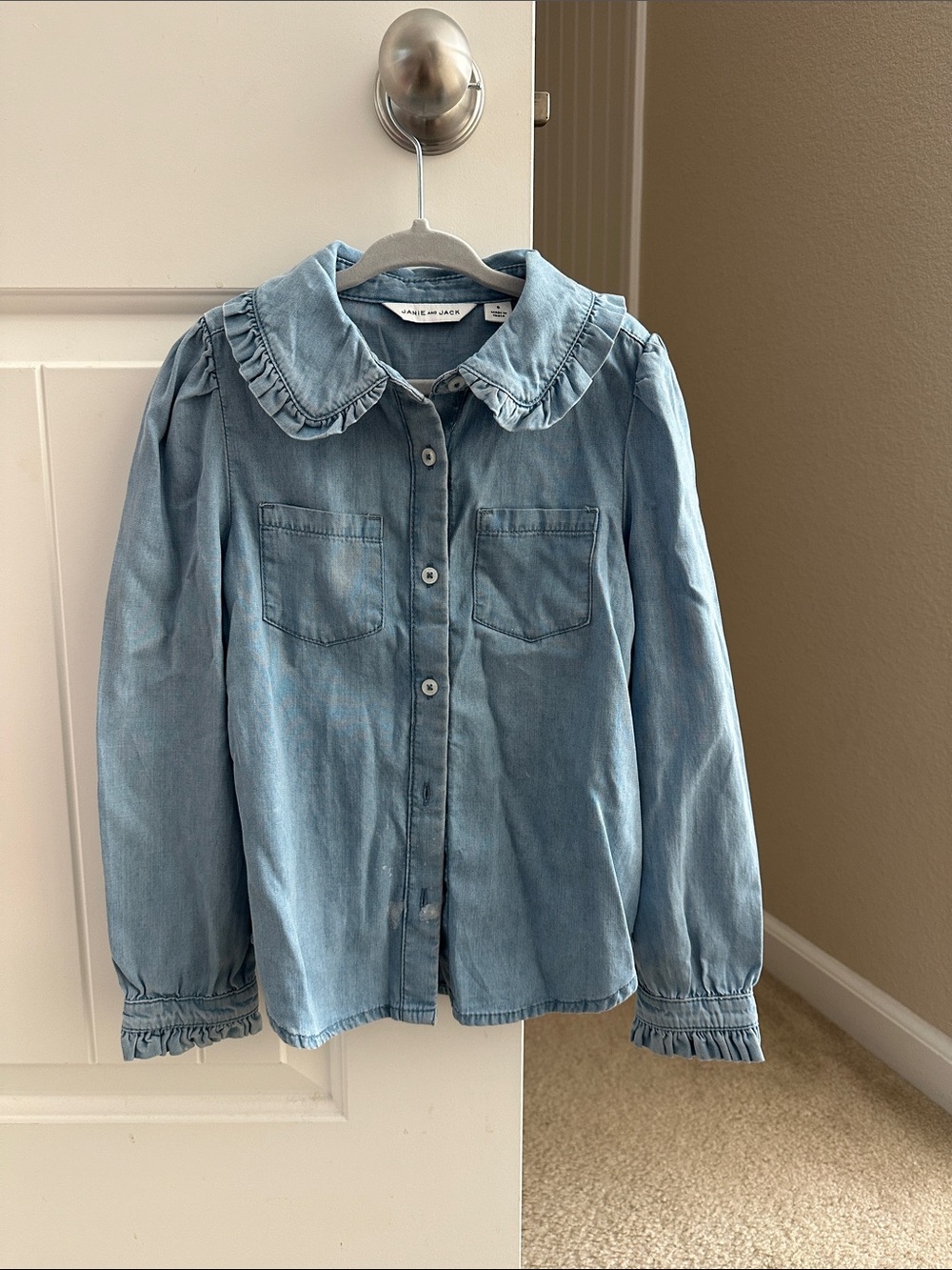 Janie and Jack Light Blue Ruffle Collar Denim Shirt. Only worn once.